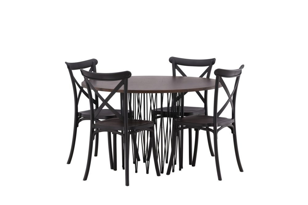 MAMFET Matgrupp 120 cm Rund Svart med 4 CROSETTA Stolar