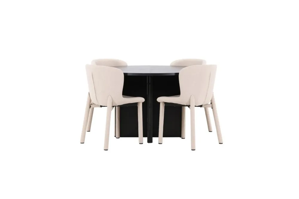 Matgrupp Strada Runt 120/170 cm Svart med Astoria Stolar 4 st, Beige