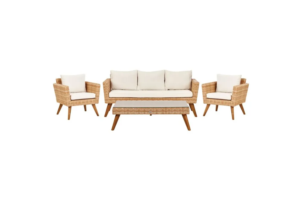 Loungegrupp med bord Vittoria Beige/vit/ljust trä, 5-Sits