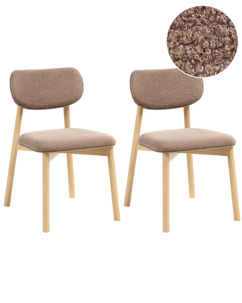 Set med 2 matstolar MILLS Bouclé Ljusbrun/ Taupe