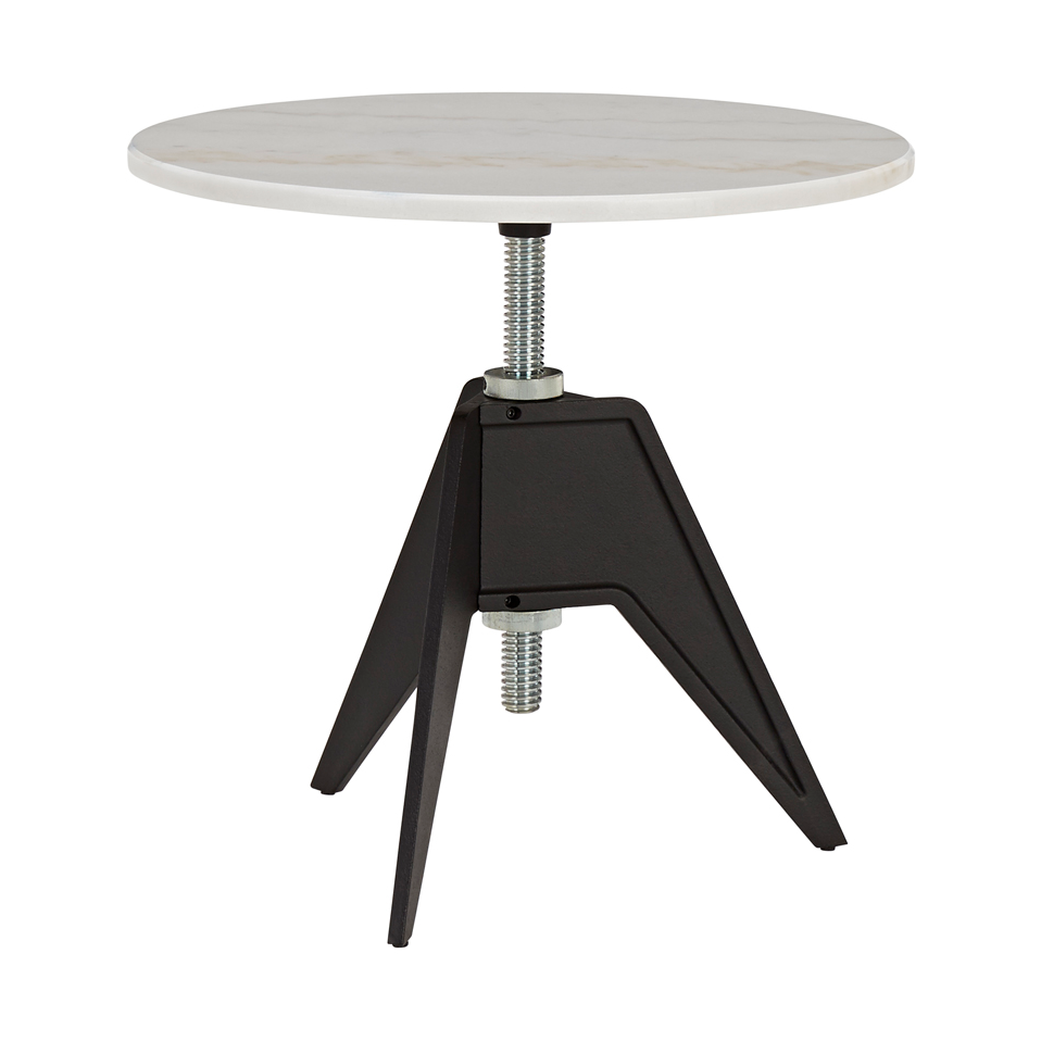 Screw sidobord Ø60 cm, White marble-cast iron