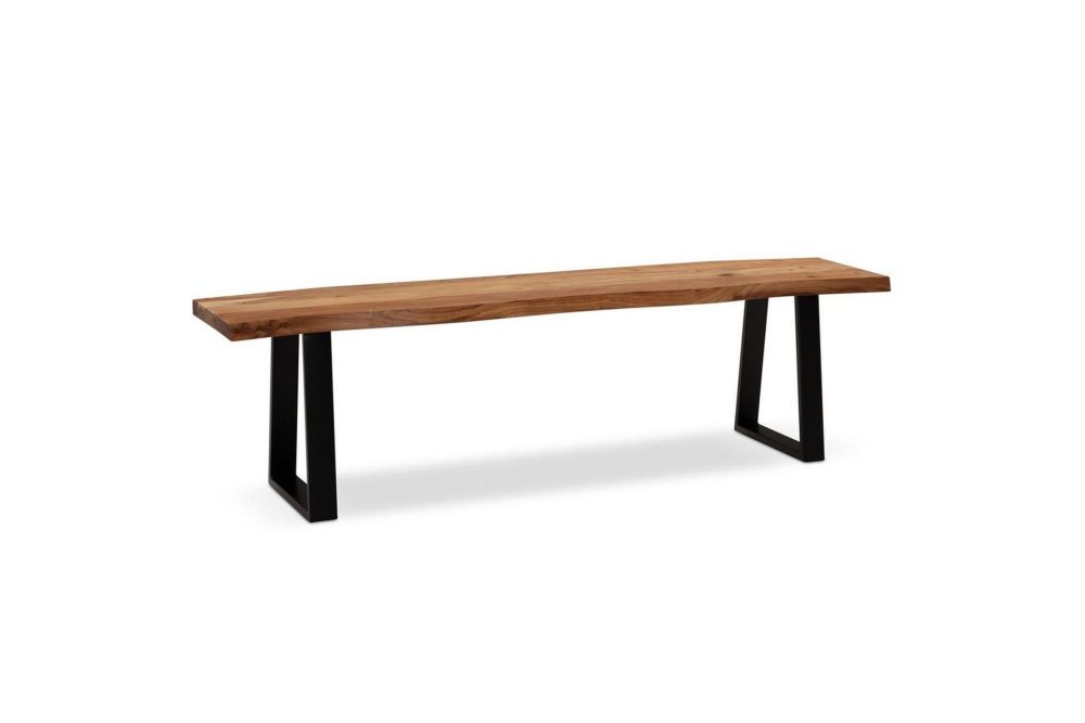 Matbänk Wohnling Massivt trä med metallben träd kant lantligt Svart, Rak, 140 cm