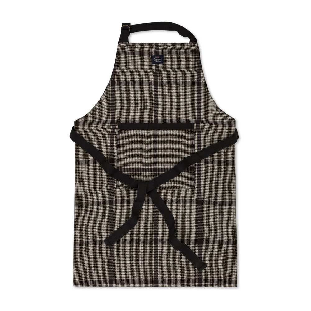 Pepita Check Cotton Linen förkläde, Dark gray-beige