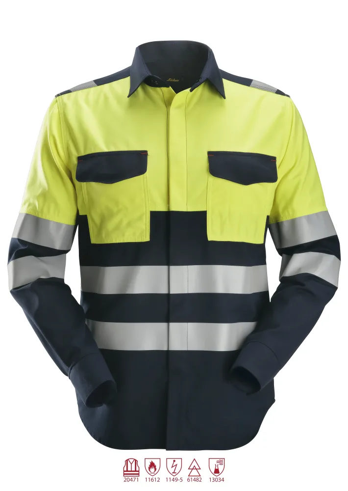 Snickers Workwear 8560 ProtecWork Skjorta varsel, gul/marinblå XL