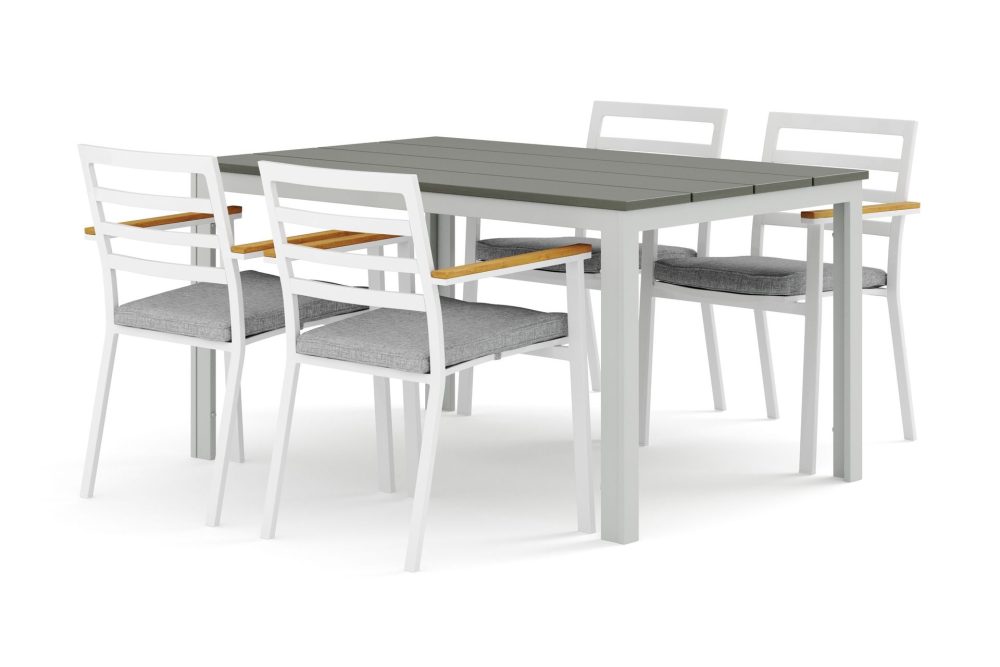 Tunis utomhus matgrupp 140x90 cm med 4 Oliver karmstolar med dyna