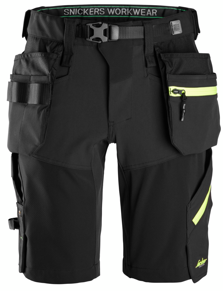 SOFTSHELLSHORTS SNICKERS WORKWEAR STRCH HF, SVART/NEONGUL STL 56
