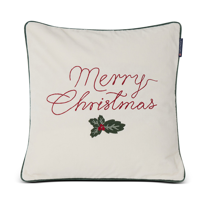 Merry Christmas Cotton Velvet kuddfodral 50x50 cm, Off white-red