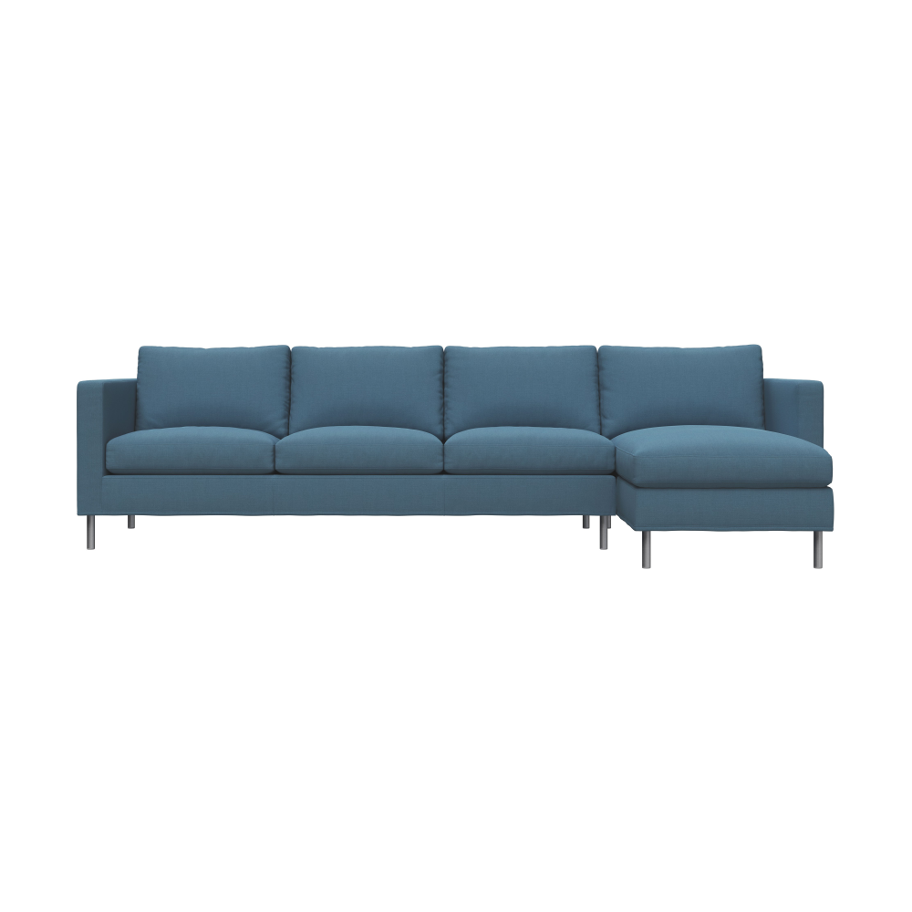 Alex 3-sits soffa chaise lounge höger, Tyg Hiro Light Blue-aluminiumben