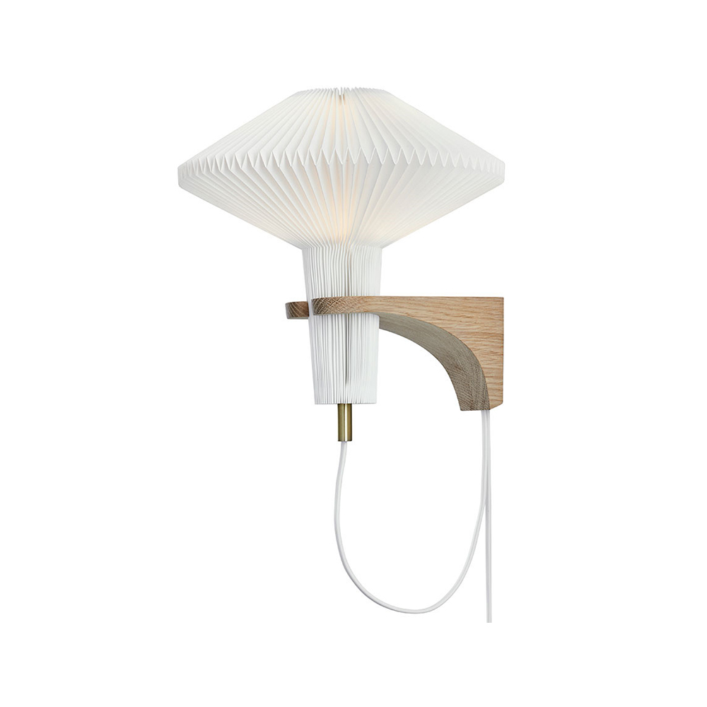 The Mushroom vägglampa, vit, led, väggfäste i ek