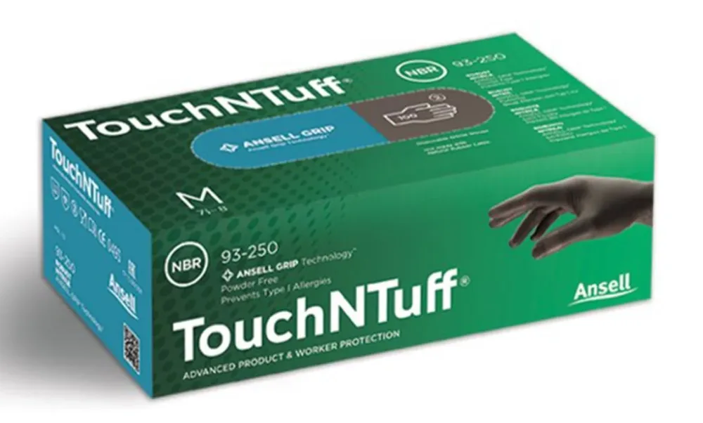 Ansell 93-250 Engångshandske Svart nitril, Opudrad, 100-pack 9,5-10