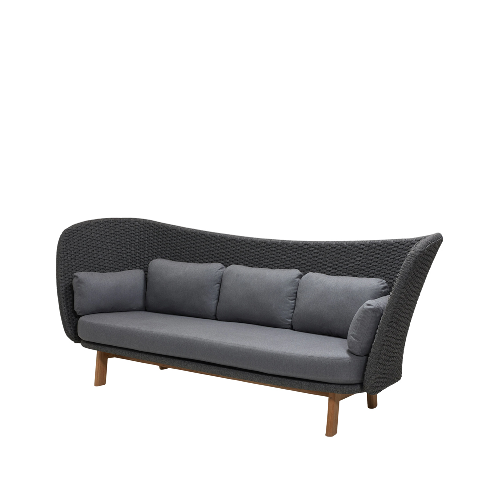 Peacock Wing 3-sits soffa, Cane-Line Natté dark grey, inkl. grå dynor, ben i teak