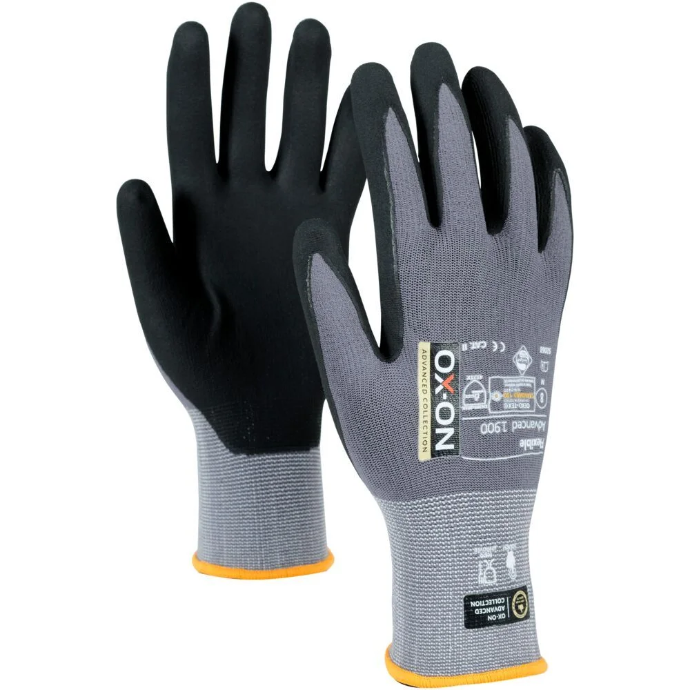 OX-ON Flexible Advanced 1900 Montagehandske grå/svart, 12-pack 10/XL