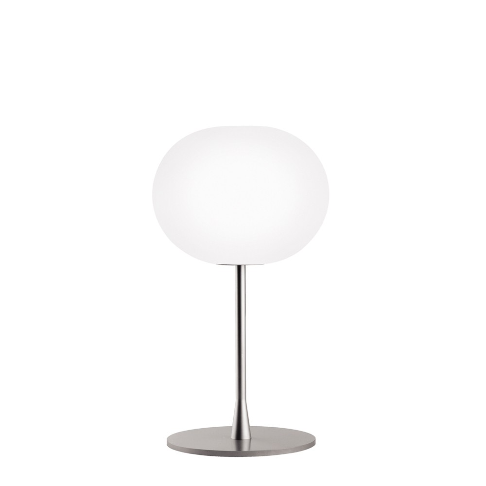 Glo-ball T1 bordslampa, Vitt opalglas-matt silverstativ