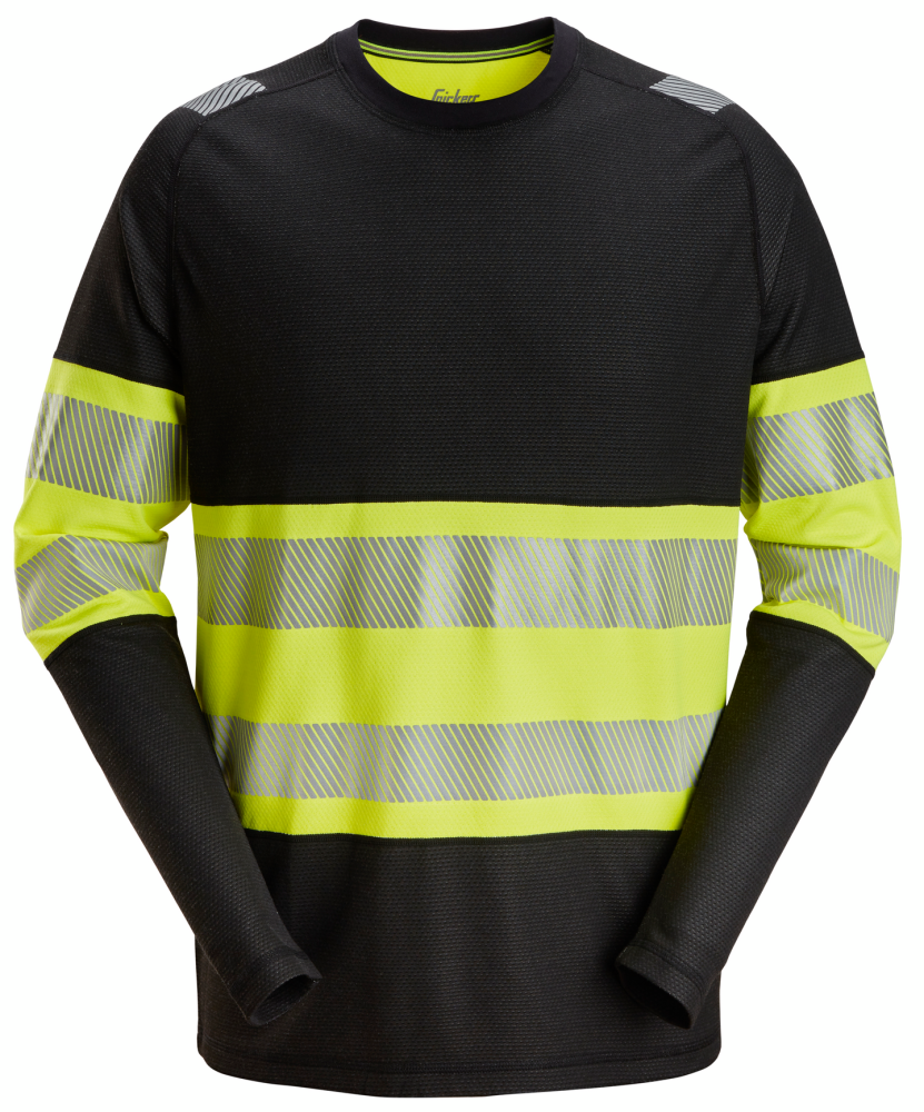 T-SHIRT SNICKERS WORKWEAR 2430 LÄ SV/VAR KL1 XXL, LÅNGÄRM SVART/VARSEL