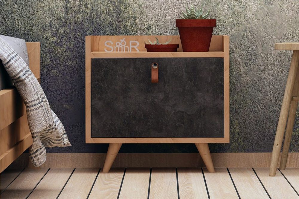 Mod Design Sängbord 50 cm med Förvaring Skåp Läderbeslag