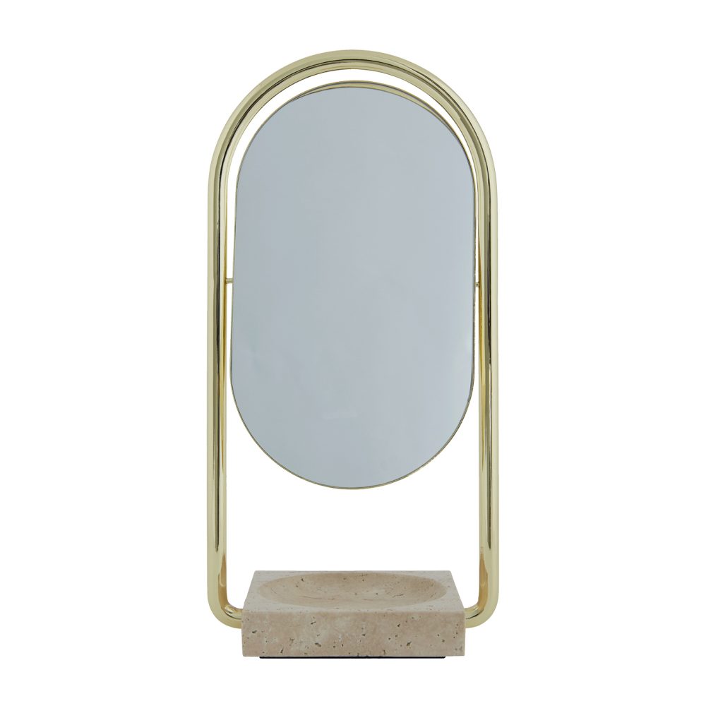ANGUI bordsspegel 17,2x35 cm, Gold/Travertine
