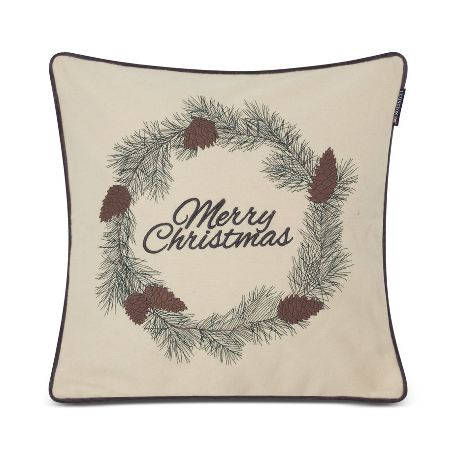 Merry Christmas Wool Mix kuddfodral 50x50 cm, White-green-beige