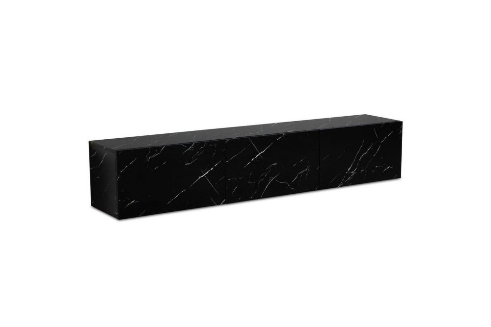 Lowboard Wohnling Folierad upphängning med luckdörr, modern Marmor, Svart, 160 cm