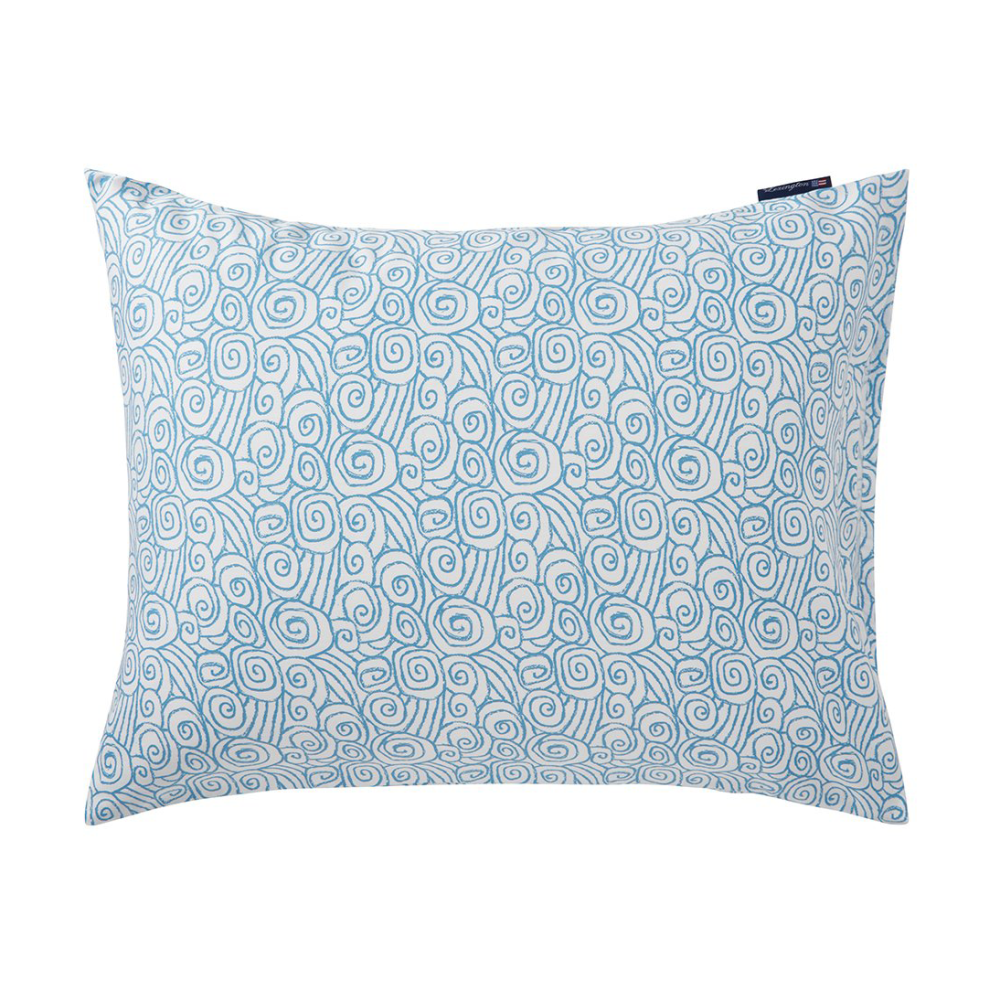 Wave Printed Cotton Sateen örngott 50x60 cm, White-Blue