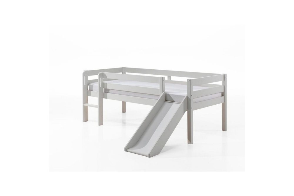 Mellanhög säng med rutschkana Pino Vit, 85 cm