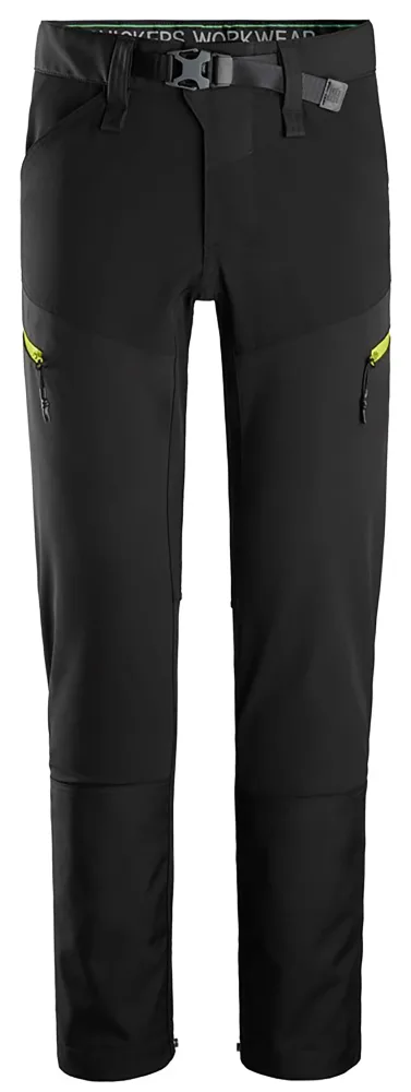 Snickers Workwear 6948-0467 FlexiWork Arbetsbyxa stretch. softshell, svart/gul 108