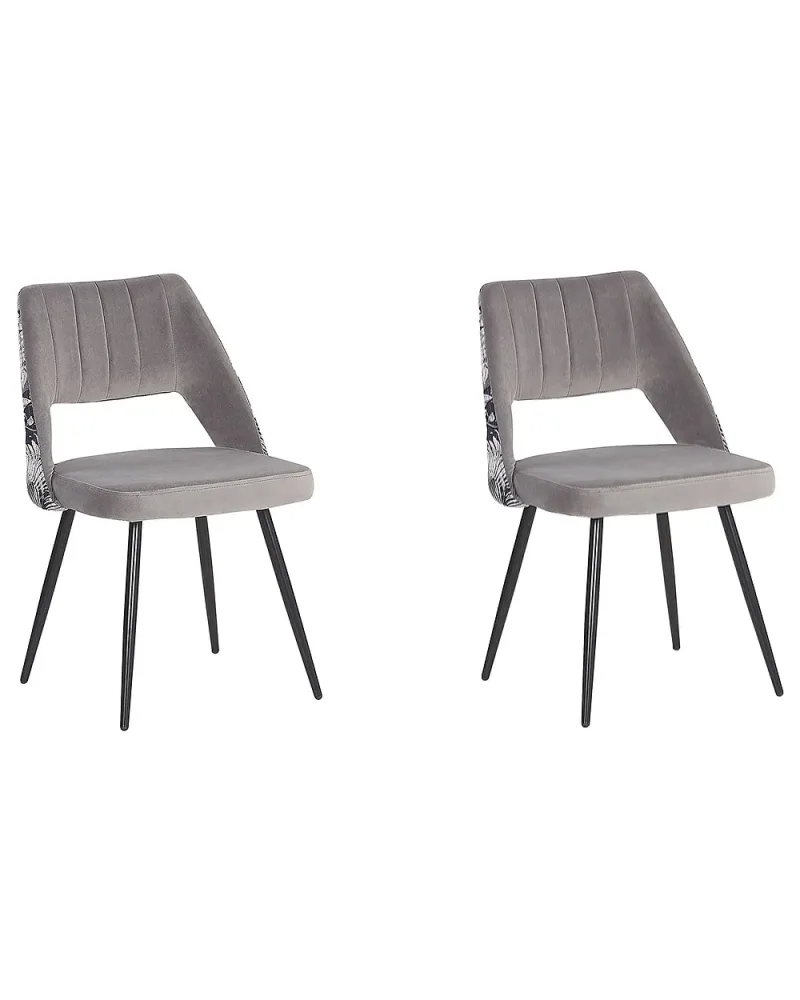 Set med 2 matstolar ANSLEY Sammet Grå