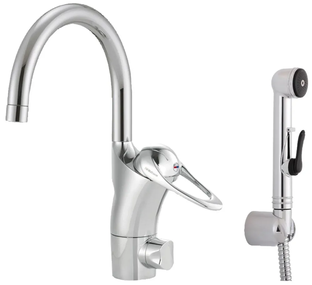 FM Mattsson 8058-0000 Tvättställsblandare ettgrepp, sidodusch, tvättmaskinavstängning