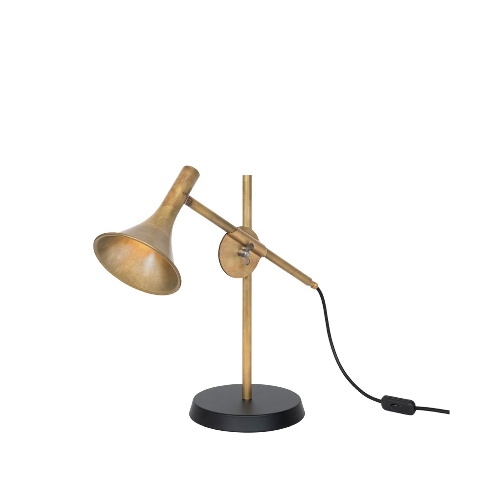 Megafon bordslampa, rå mässing, svart fot