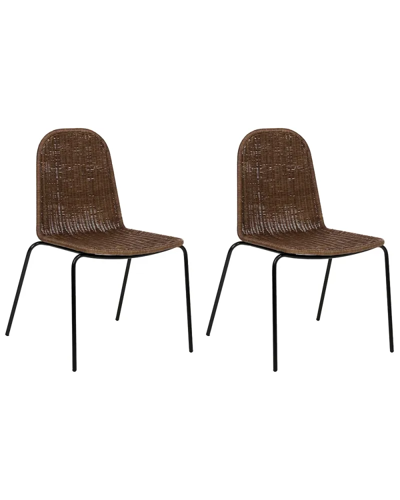 Set med 2 matstolar ROXTON Rotting Mörkbrun
