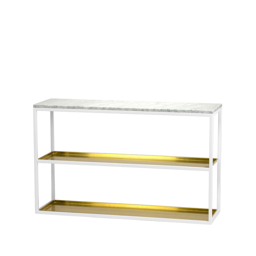Scherlin konsolbord 11, marmor vit, vitlackat stativ med hyllplan