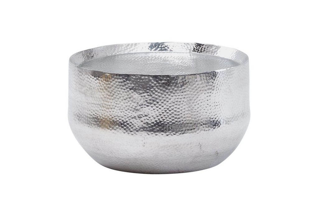 Soffbord Wohnling rund metall 60 cm hamrat utseende, orientalisk stil Silver