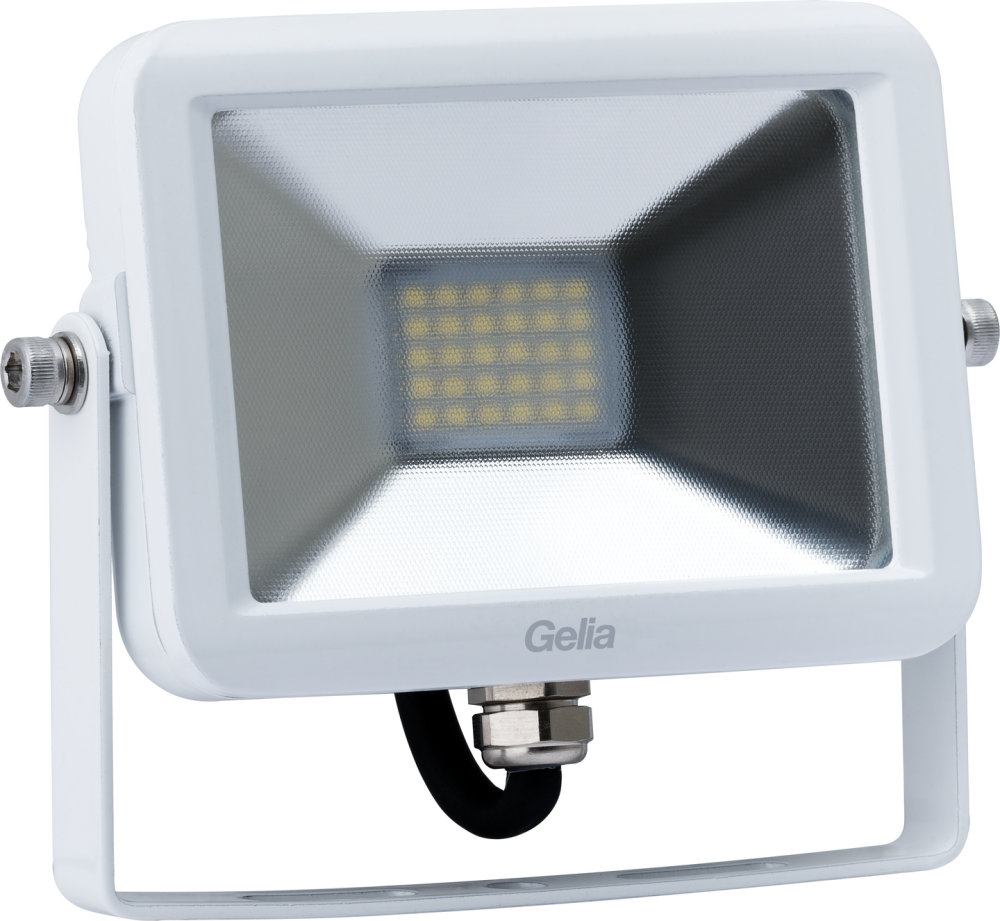 STRÅLKASTARE GELIA LED 20W VIT IP65, 0,5M KABEL MED STICKPROPP