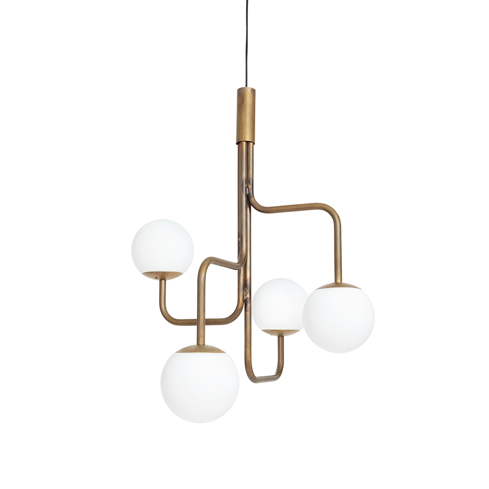 Strapatz pendel glob Ø78 cm, Rå mässing-opal