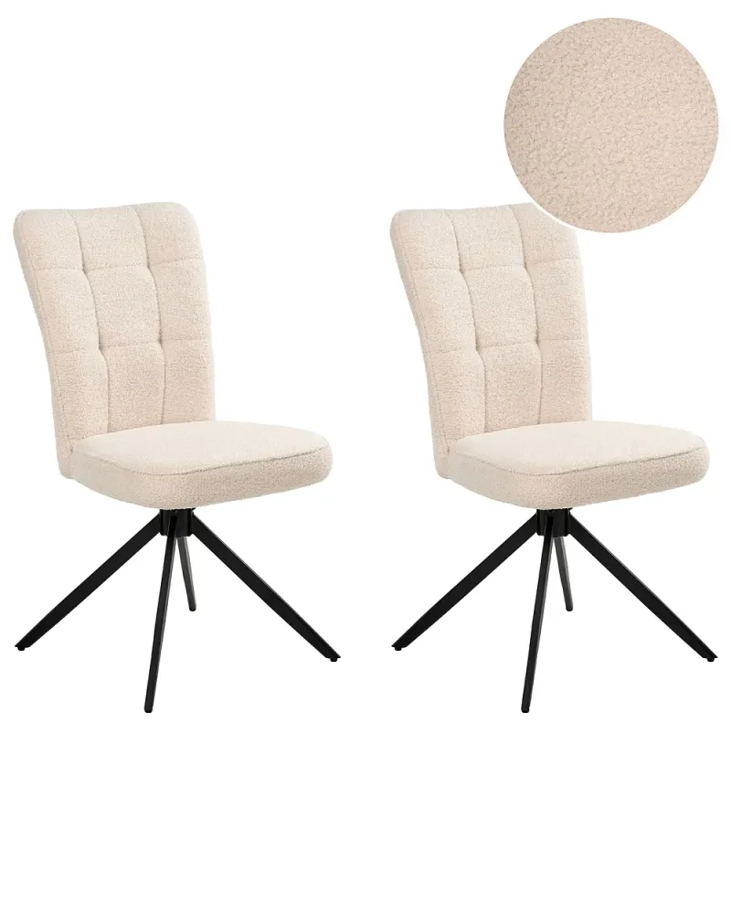 Set med 2 matstolar Vridbar RYAN Bouclé Ljusbeige